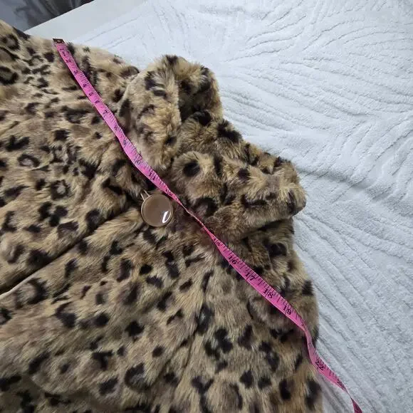 Relativity EUC crop leopard faux fur coat jacket 10 petite brown tan - Picture 14 of 17